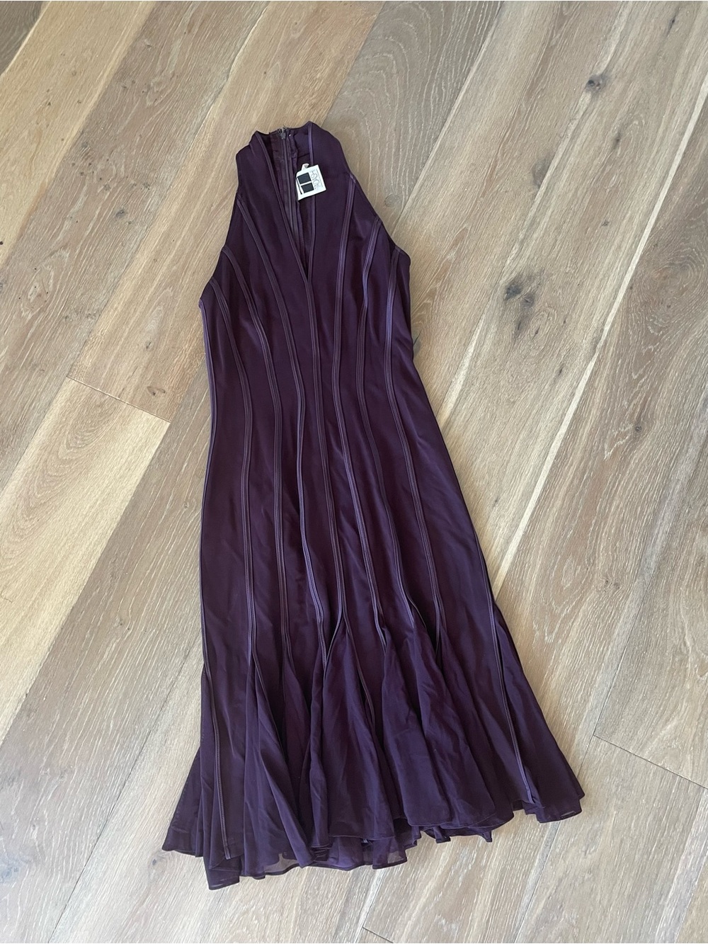 Tadashi Halter-Neck Trumpet Pleated Midi  Semi-Formal Dress — Deep Plum